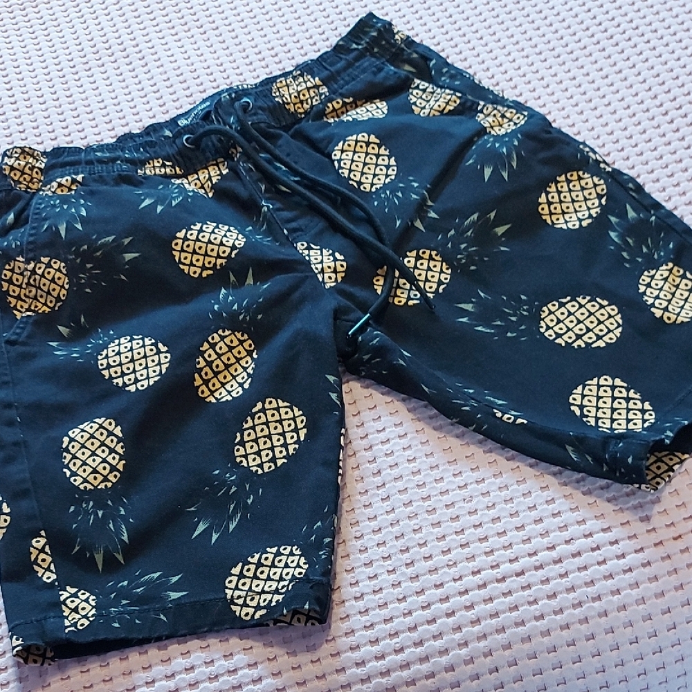 Men's Pineapple Print Shorts - Black and Yellow